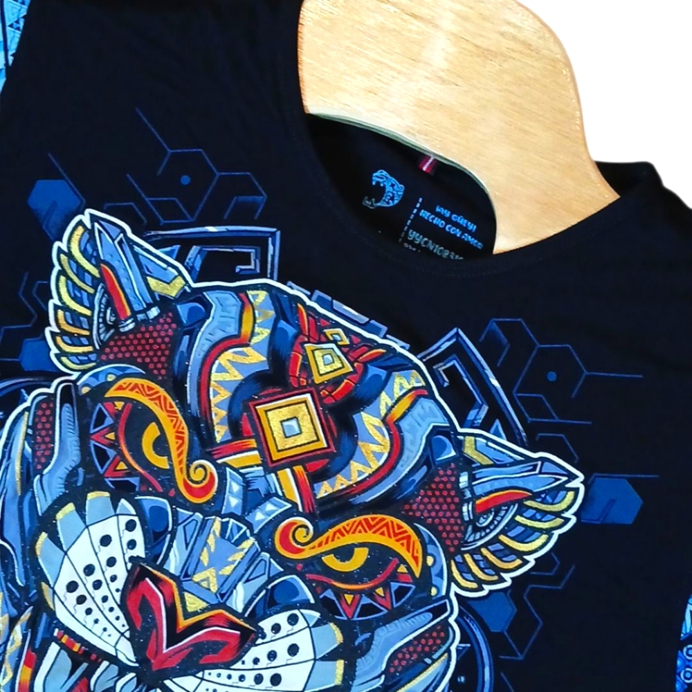 !Ay GÜEY! Warrior Jaguar‎ Aztec Women's Graphic Tee Large